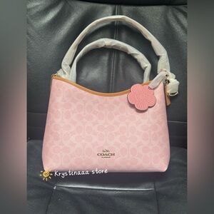 NWT Coach Gold/Powder Pink Laurel Shoulder Bag With Charms CEL12 Signature